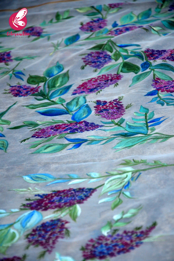 Off White Handpainted Floral Golden Zari Pure Organza Stole