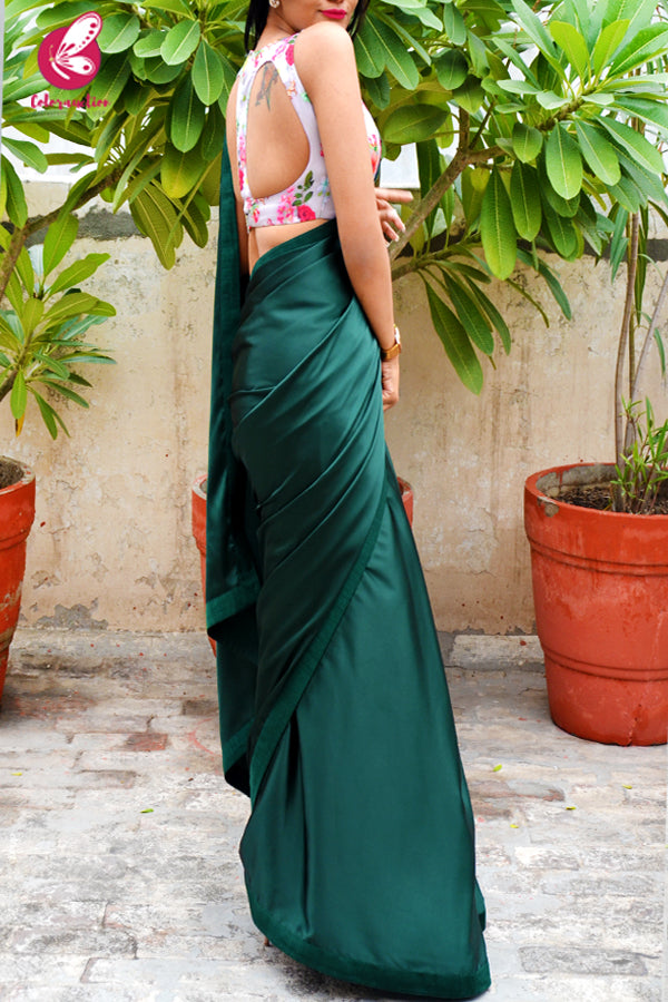 Bottle Green Satin Saree