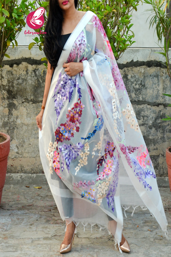 Off White Multicoloured Floral Stole