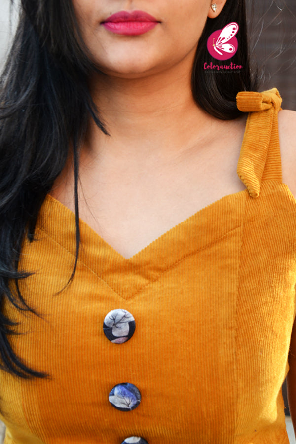 Mustard Quadrise Strappy Yoke Straight Fit Kurti