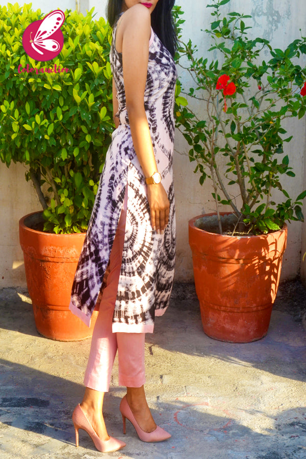 Pastel Pink Crepe Printed Straight Kurti Set