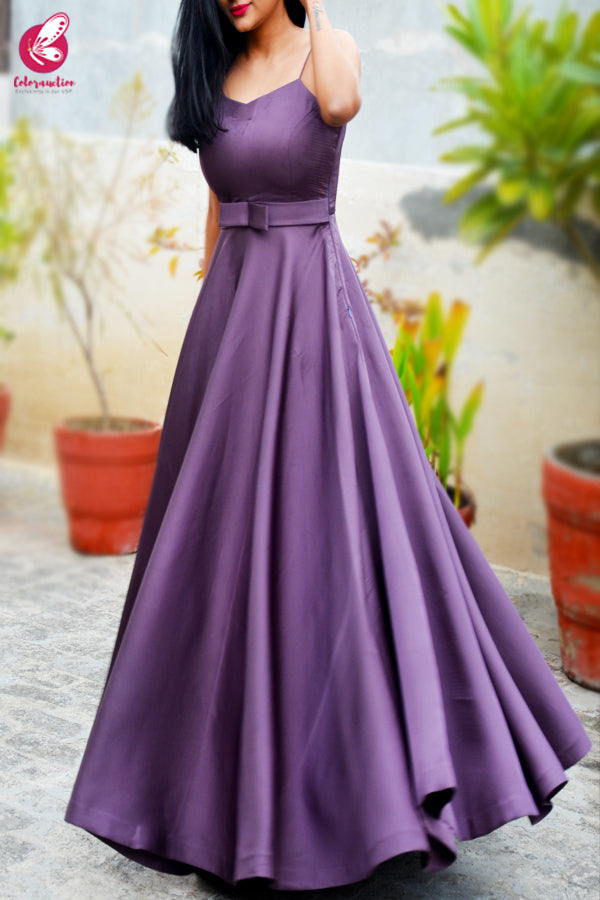 Mauve Padded Pure Satin Floor Length Padded Gown