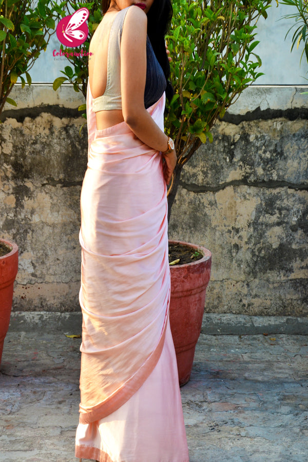 Peach Satin Dupion Taping Saree