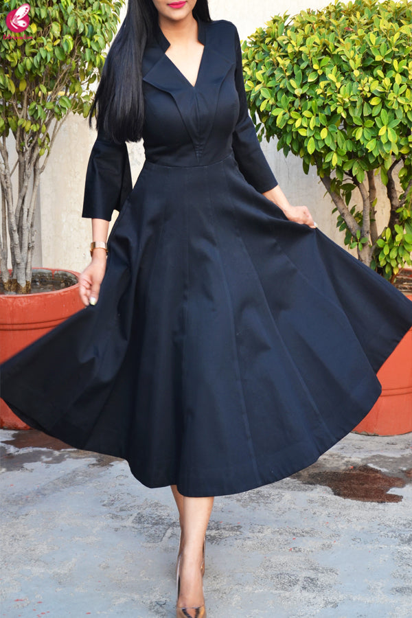 Black Formal Padded Bell Sleeves Dress