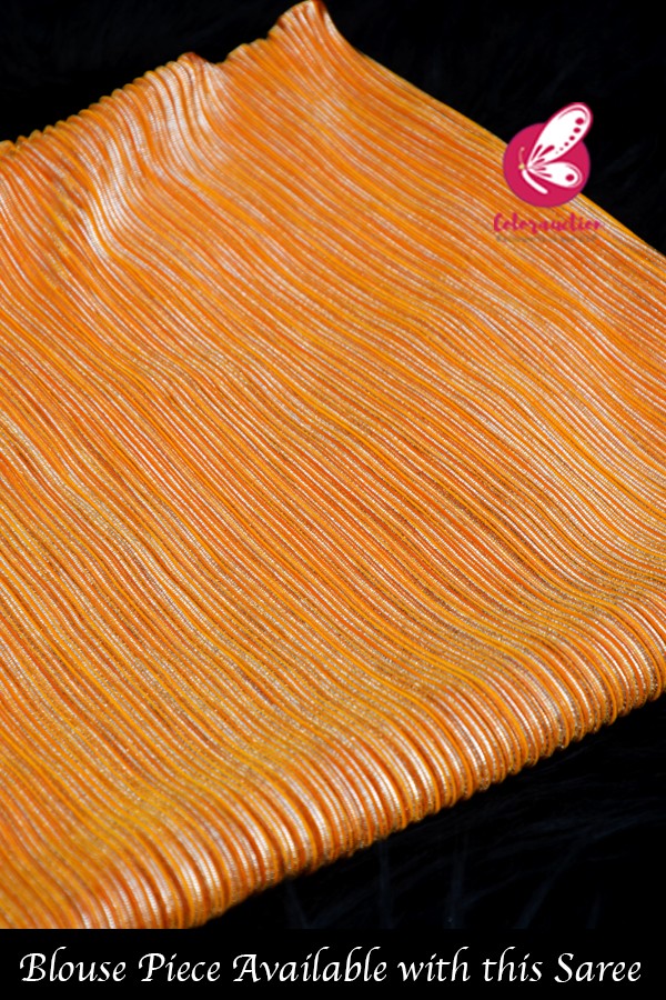 Creamish Orangish Digital Floral Print Satin Georgette Dupion Silk Taping Piping Saree