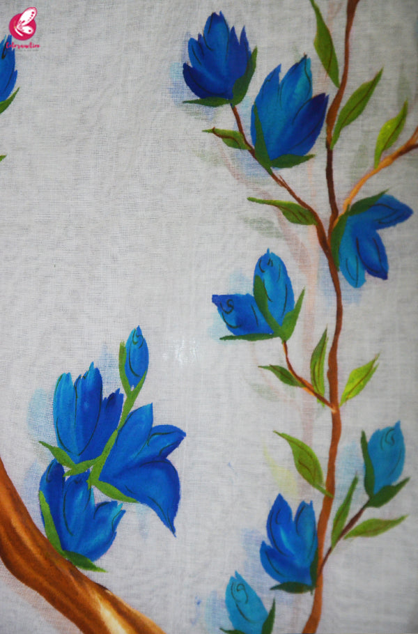 Off White Chanderi Multicolored Floral Handpainted Stole