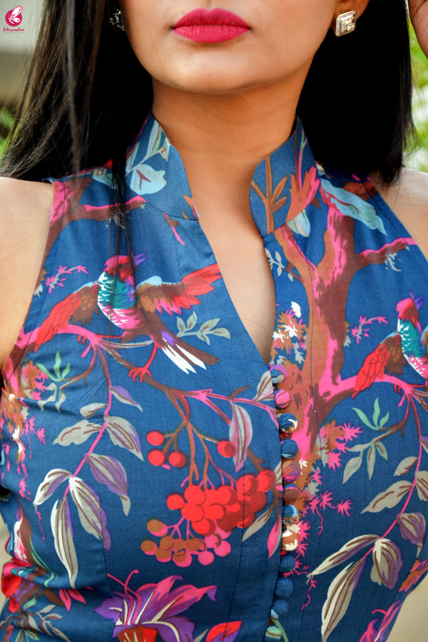 Blue Printed Cotton Kurti with Lakhnawi Cotton Full Lining Palazzo