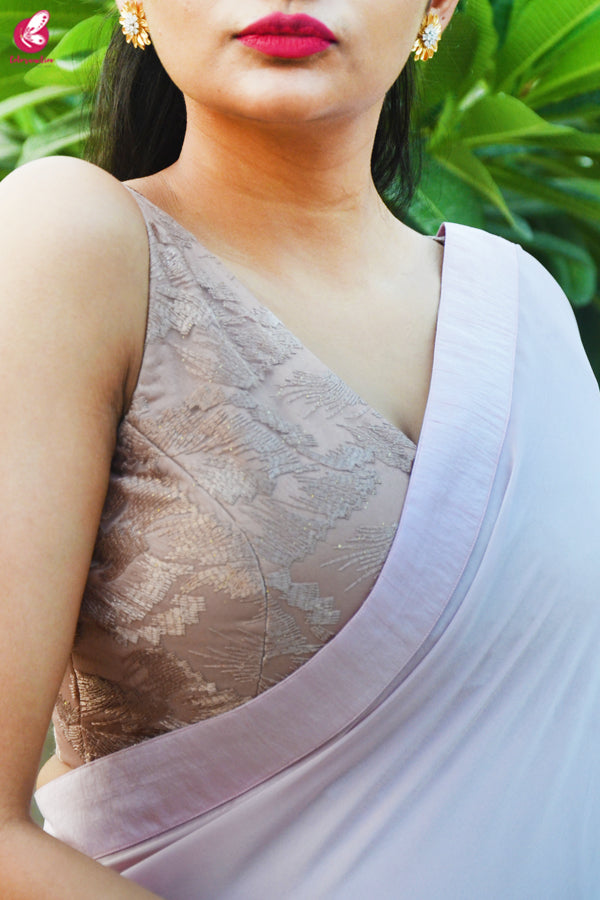 Pastel Mauve Pink Silk Georgette Dupion Silk Taping Saree