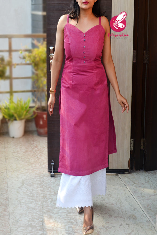 Pink Strappy Quadrise Yoke Straight Fit Kurti