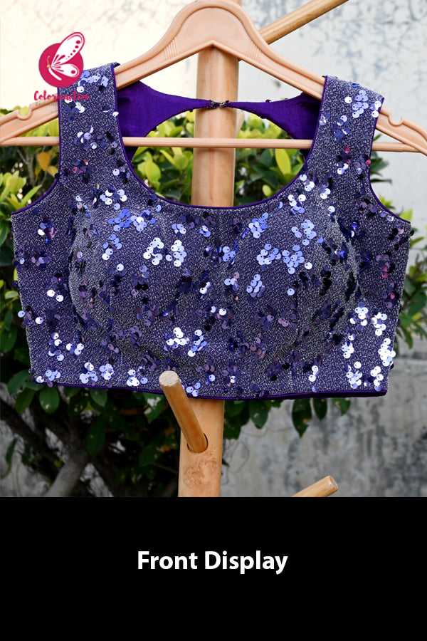 Purple Sequins Padded Back Kayhole Blouse