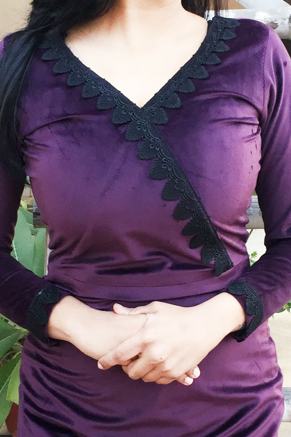 Purple Velvet Lacy Maxi Dress