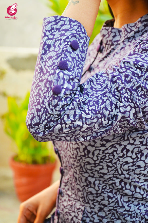 Grey &amp; Purple Cotton Silk Kurti with Purple Cotton Silk Pants