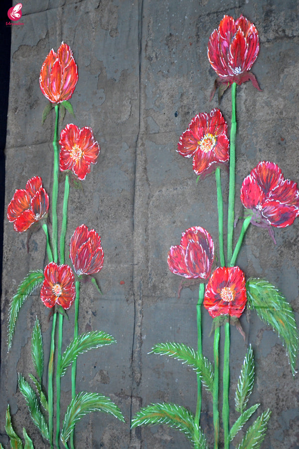 Black Organza Floral Handpainted Stole