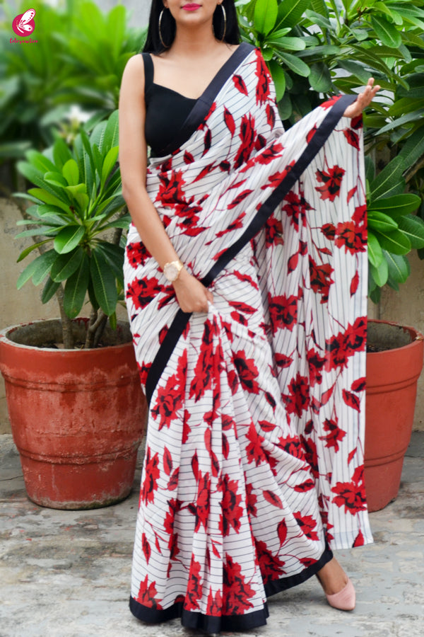 Red &amp; Black Satin Taping Georgette Saree
