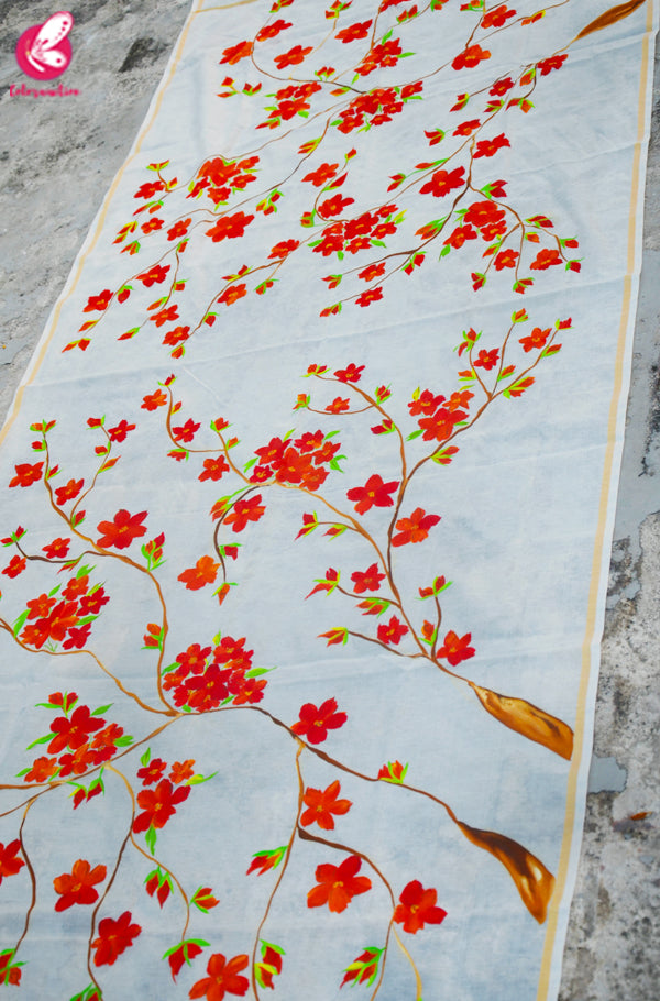 Off White Chanderi Floral Handpainted Stole