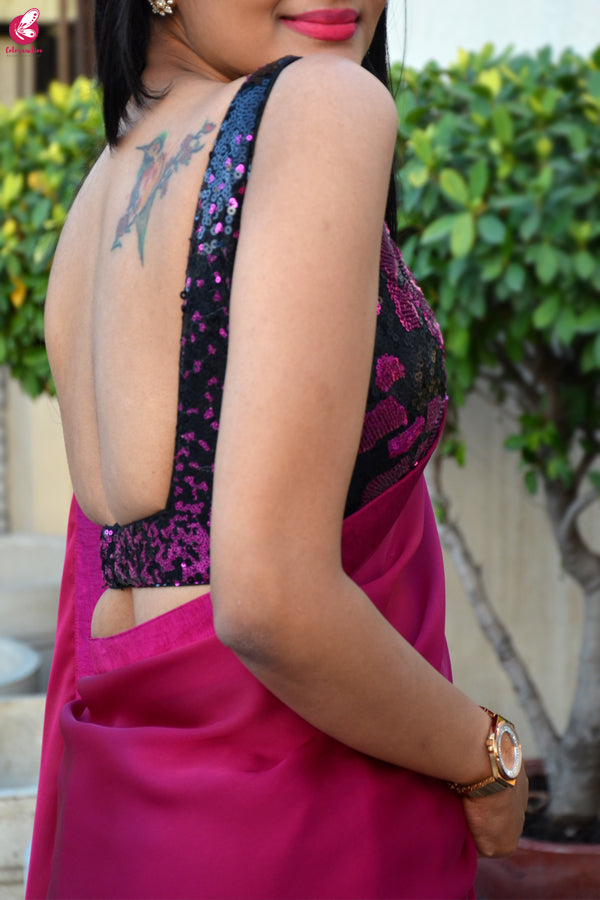 Garnet Silk Georgette Dupion Silk Taping Saree