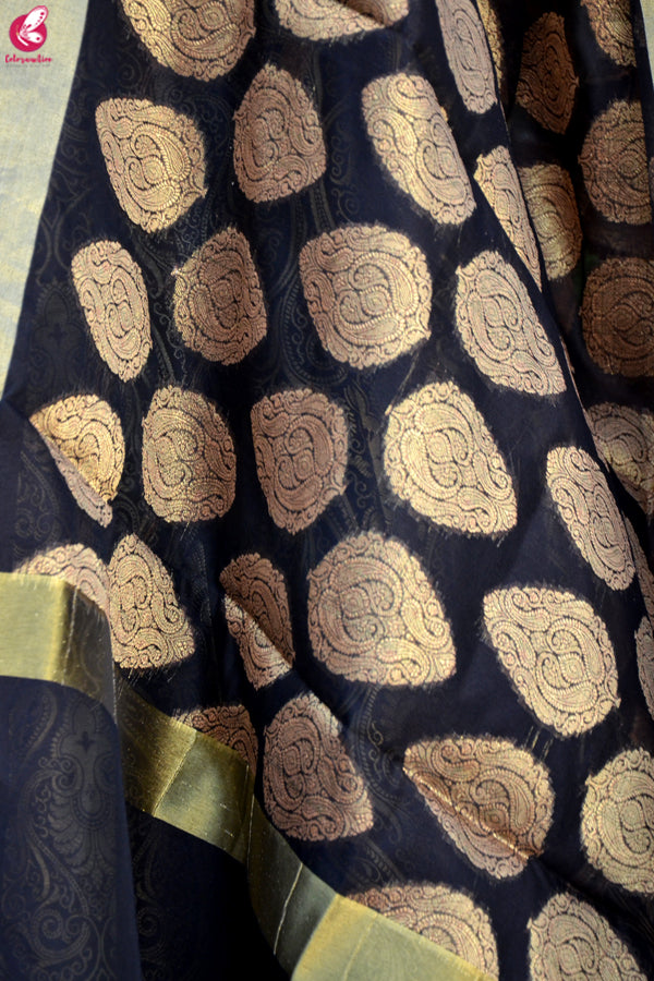 Black Brocade Lehenga with Padded Crepe Blouse and Chanderi Stole