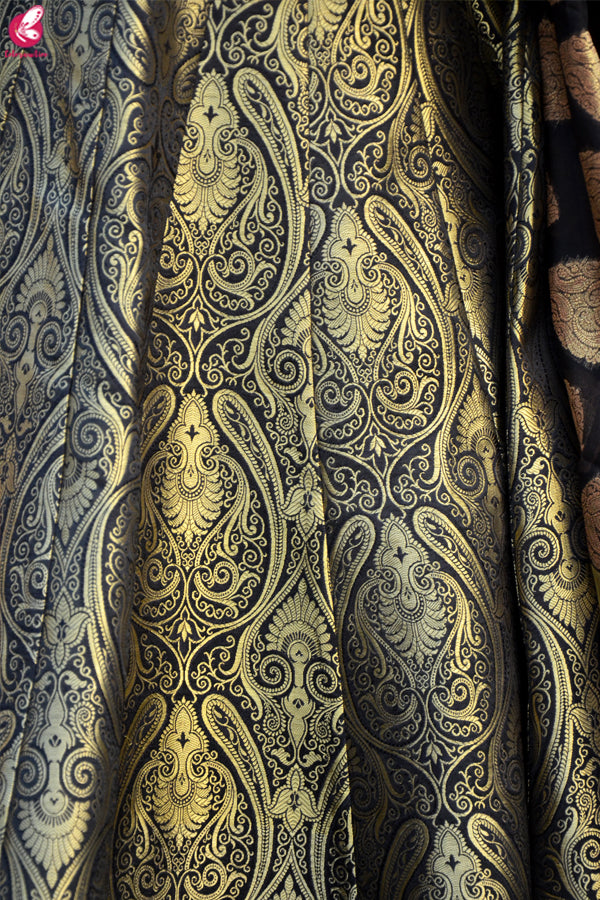 Black Brocade Lehenga with Padded Crepe Blouse and Chanderi Stole
