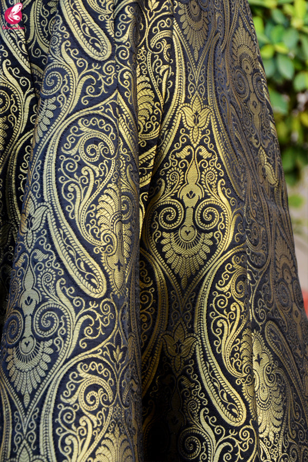 Black Brocade Lehenga with Padded Crepe Blouse and Chanderi Stole