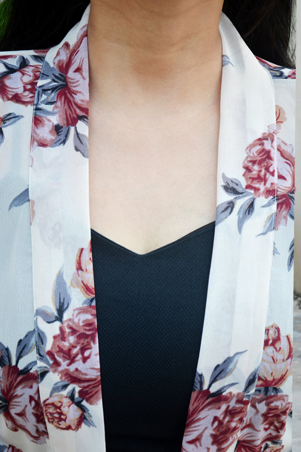 Off White Georgette Printed Floral Shrug
