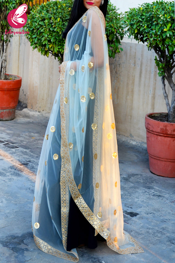 Sky Blue Heavy Net Zari Border Dupatta