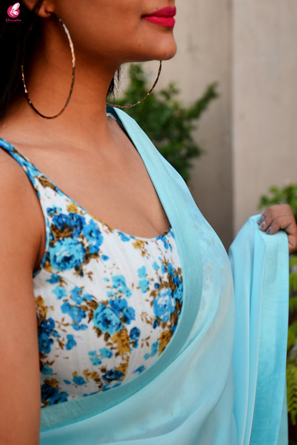 Pastel Sky Blue Silk Georgette Taping Saree