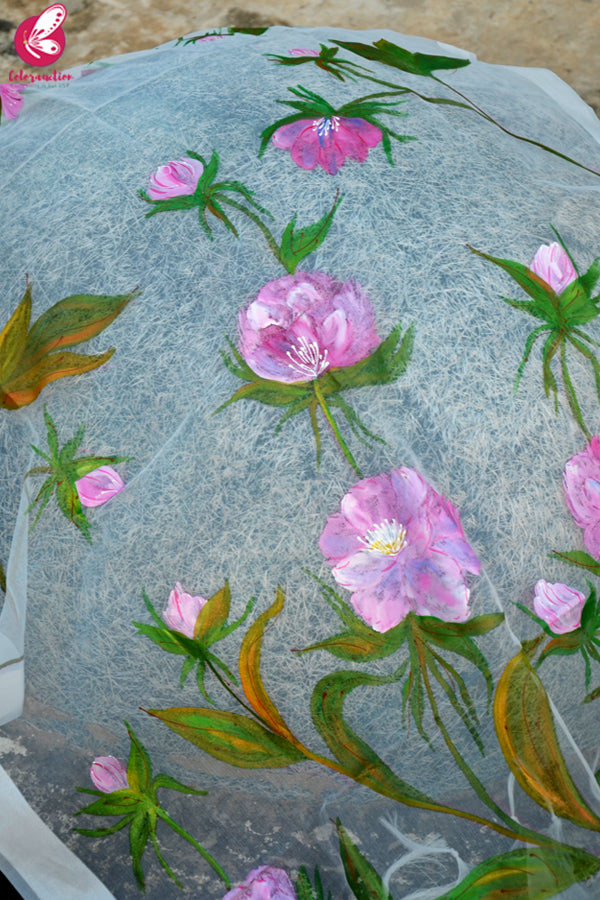 White Organza Hand painted Floral Stole