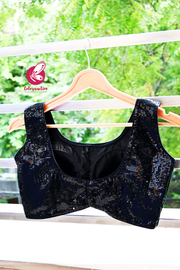 Black Sequins Sleeveless Padded Blouse