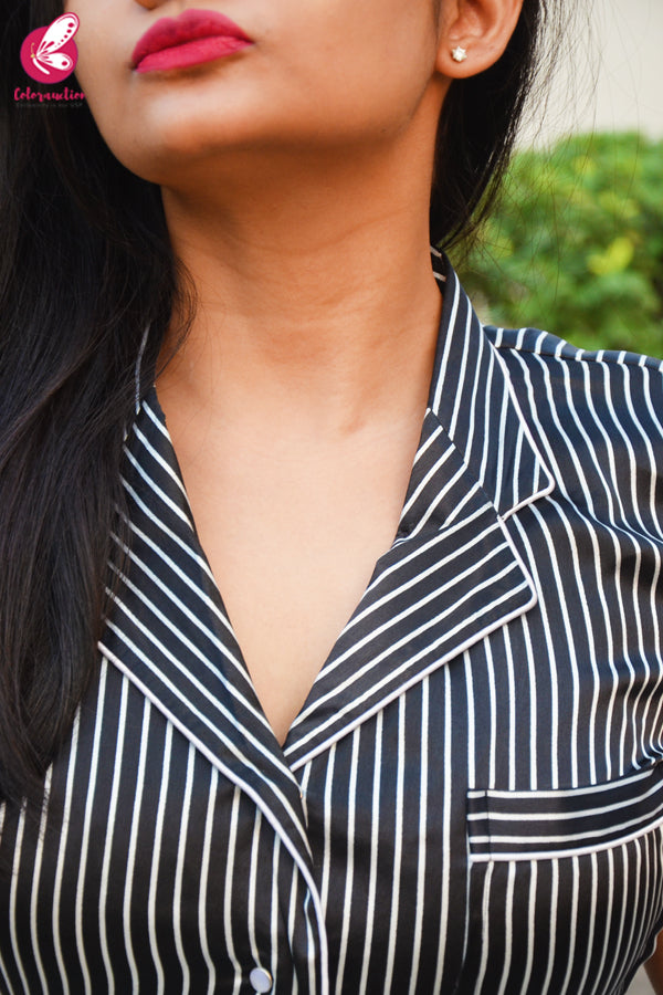 Black Stripes Satin Shirt