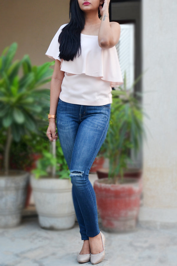 Pastel Pink Rayon One Strap Shoulder Top