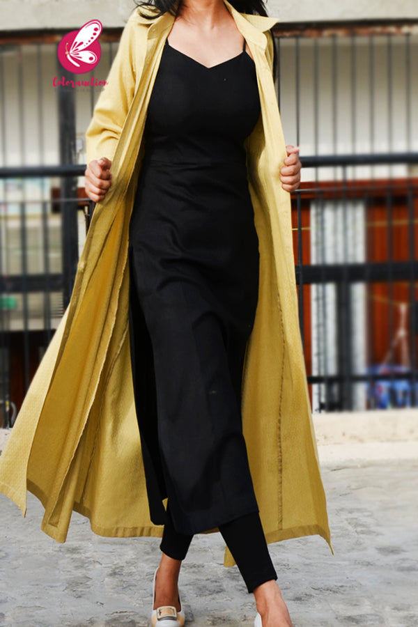 Chartreuse Quarter Sleeves Dobby Long Shrug
