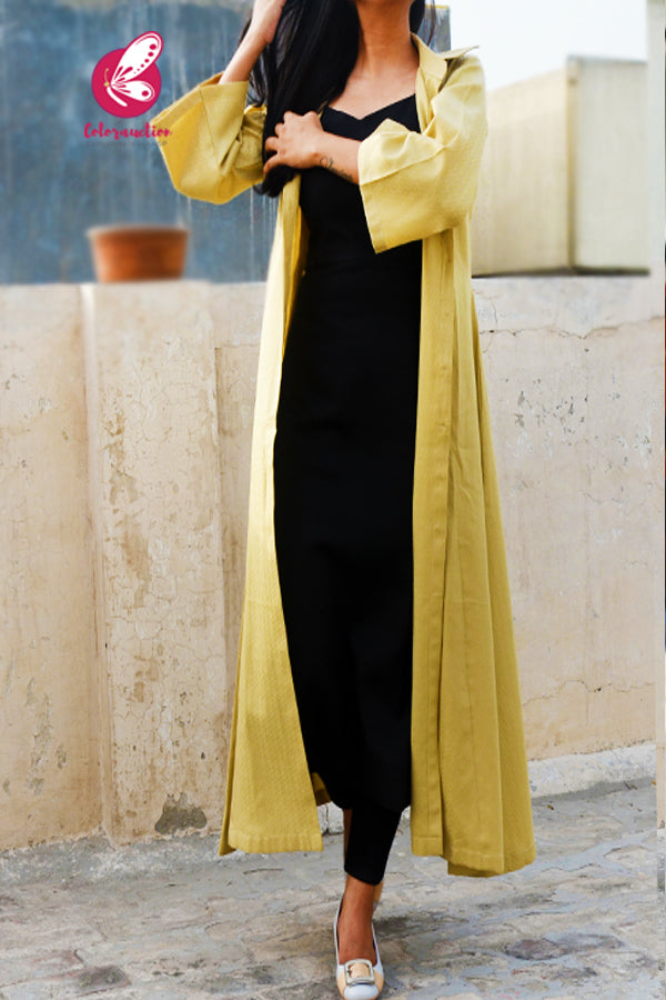Chartreuse Quarter Sleeves Dobby Long Shrug