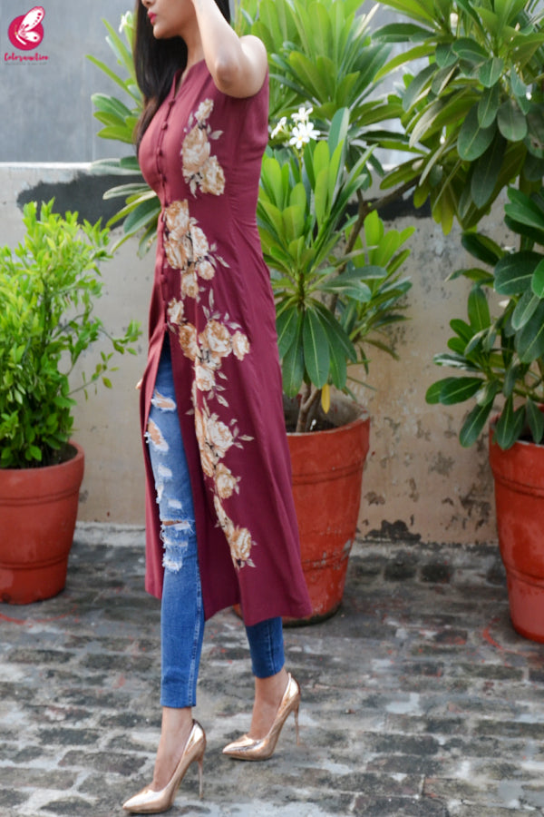 Wine Modal Rayon Patch Work Kurti