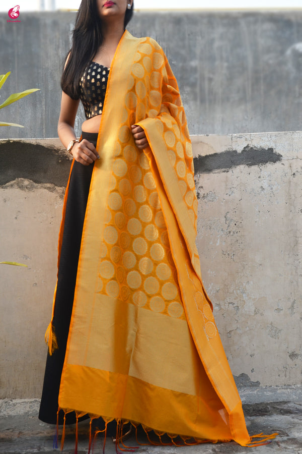 Turmeric Yellow Banarasi Silk Dupatta