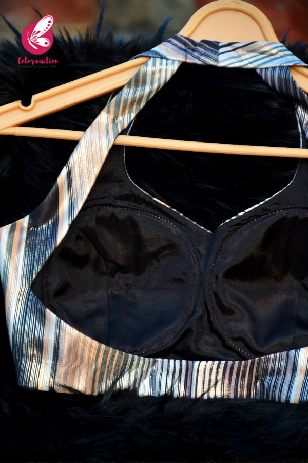 Siler-Black Metallic Crepe Backless Padded Blouse