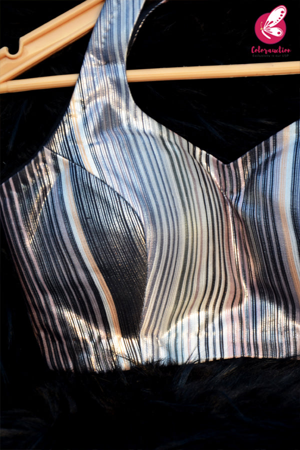 Siler-Black Metallic Crepe Backless Padded Blouse
