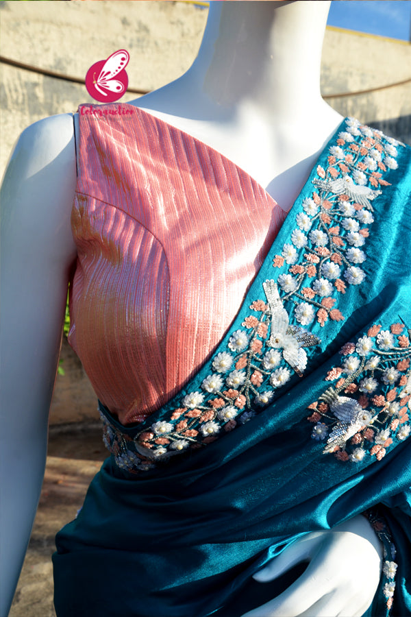 Peachy Pink Backless V-Neck Sleeveless Padded Blouse