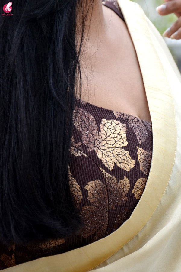 Brown Golden Mesh Keyhole Back Padded Blouse