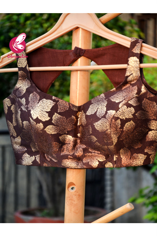 Brown Golden Mesh Keyhole Back Padded Blouse